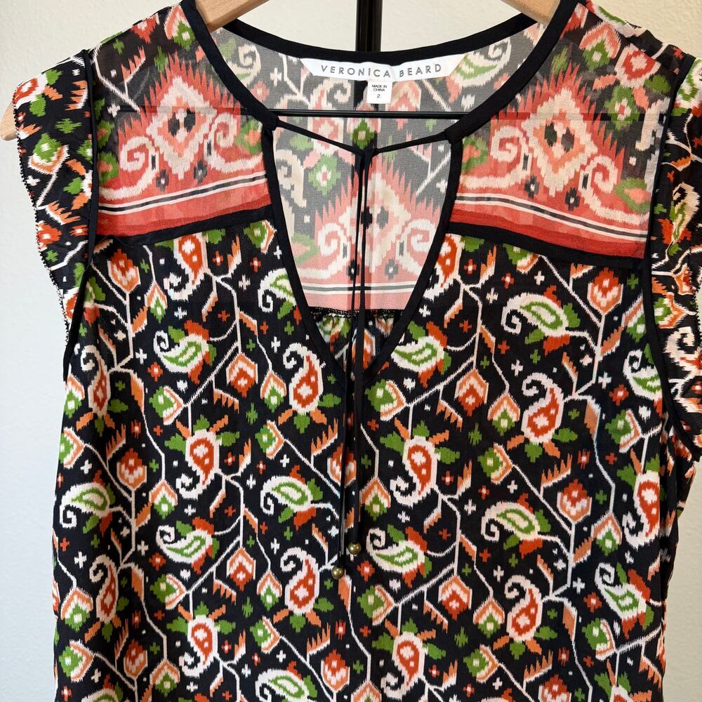 Veronica Beard 100% Silk Ikat Print Sleeveless Blouse – Size 2